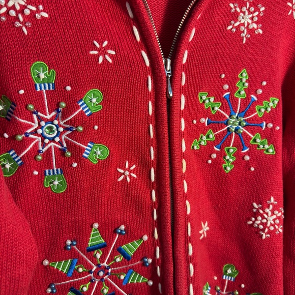 Red Christmas Snowflake Embroidered Sweater Cardigan Medium - Picture 2 of 9